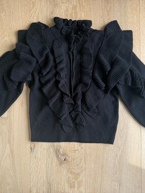 Stellah Black Ruffle Turtleneck Sweater
